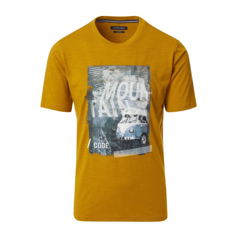 T-shirt z nadrukiem CASA MODA musztardowy